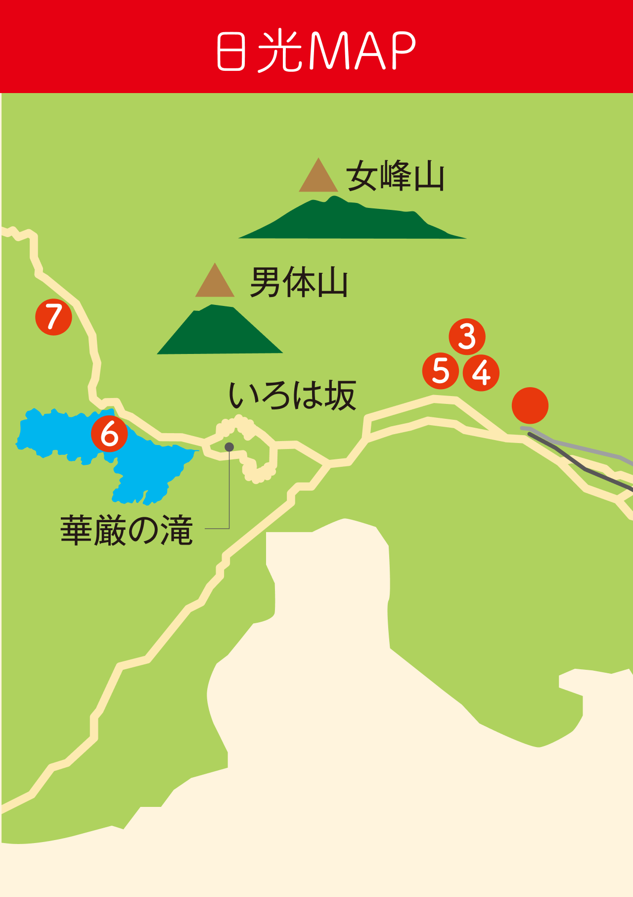 本記事に掲載している観光スポットの日光MAP